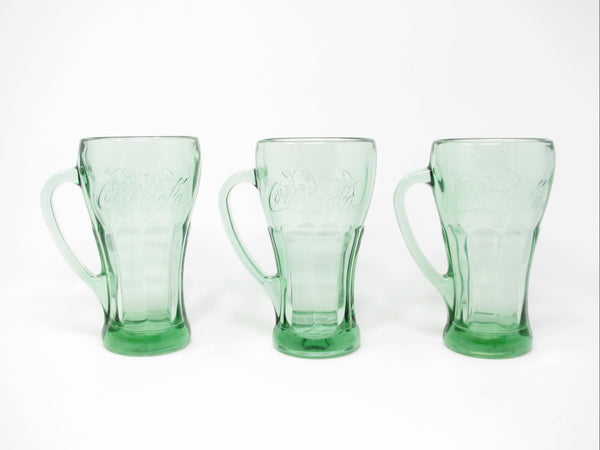Vintage Libbey Coca Cola Thick Green Glass Mugs - 3 Pieces