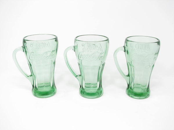 Vintage Libbey Coca Cola Thick Green Glass Mugs - 3 Pieces