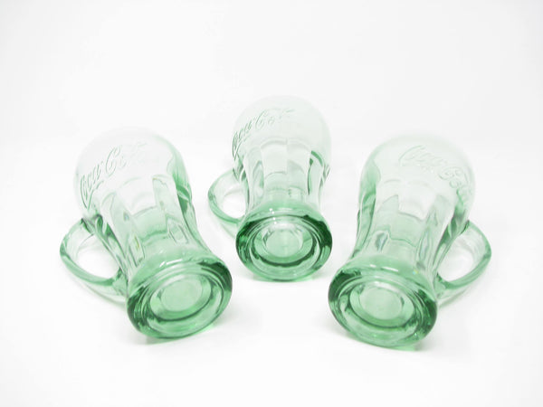 Vintage Libbey Coca Cola Thick Green Glass Mugs - 3 Pieces