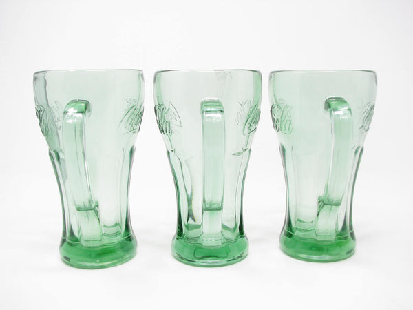 Vintage Libbey Coca Cola Thick Green Glass Mugs - 3 Pieces