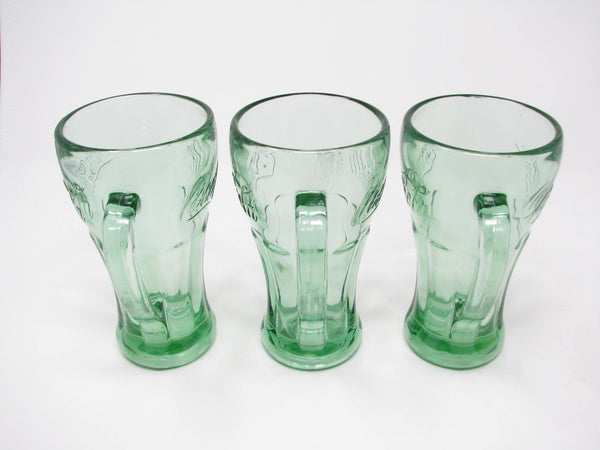 Vintage Libbey Coca Cola Thick Green Glass Mugs - 3 Pieces