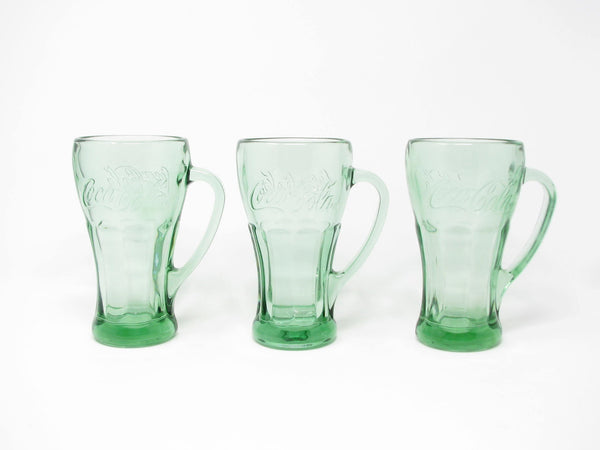 Vintage Libbey Coca Cola Thick Green Glass Mugs - 3 Pieces