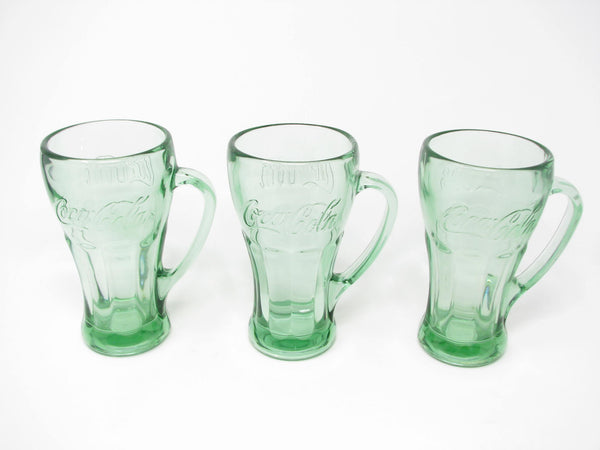 Vintage Libbey Coca Cola Thick Green Glass Mugs - 3 Pieces