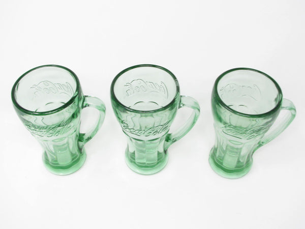 Vintage Libbey Coca Cola Thick Green Glass Mugs - 3 Pieces