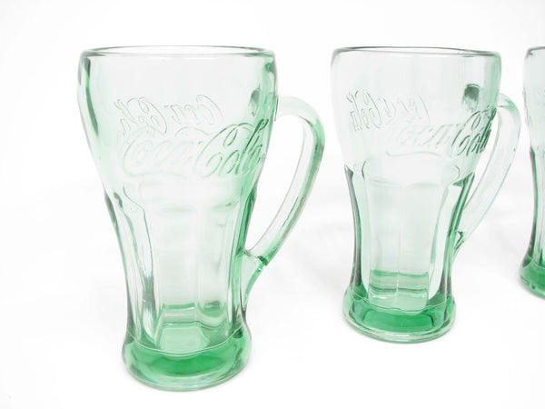 Vintage Libbey Coca Cola Thick Green Glass Mugs - 3 Pieces