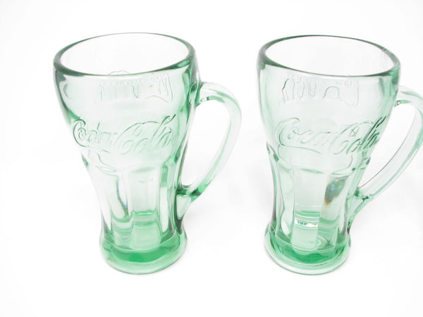 Vintage Libbey Coca Cola Thick Green Glass Mugs - 3 Pieces
