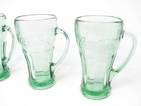 Vintage Libbey Coca Cola Thick Green Glass Mugs - 3 Pieces