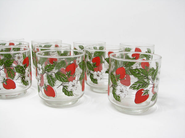 Vintage Libbey Glass Strawberry Low Tumblers or Juice Glasses - 11 Pieces