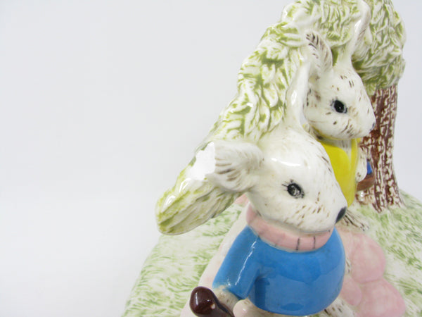 Vintage Lidded Ceramic Box Featuring Whimsical Rabbits by Atlantic Mold