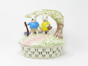 Vintage Lidded Ceramic Box Featuring Whimsical Rabbits by Atlantic Mold