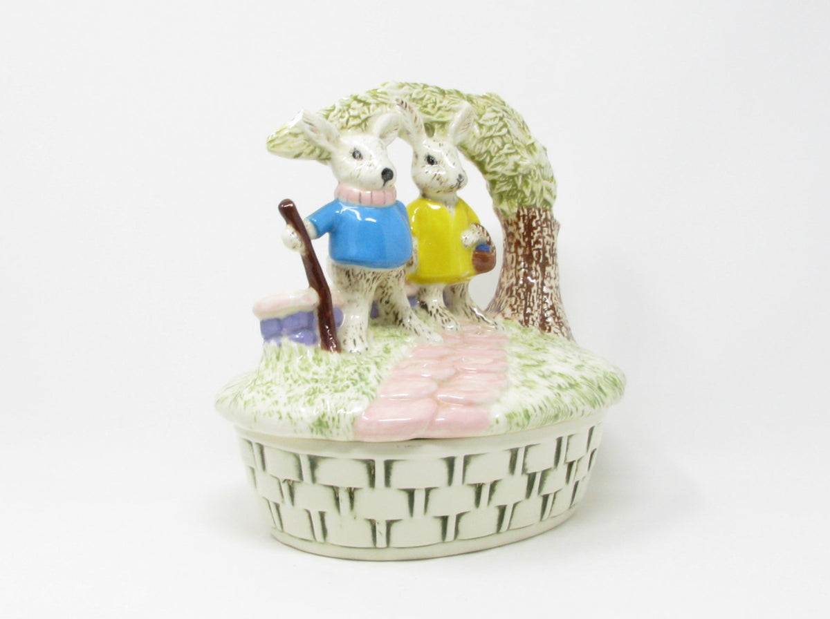 Vintage Lidded Ceramic Box Featuring Whimsical Rabbits by Atlantic Mol ...