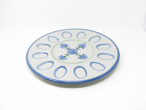 Vintage Louisville Pottery Stoneware Deviled Egg Plate with Blue Bachelor Button Floral Pattern