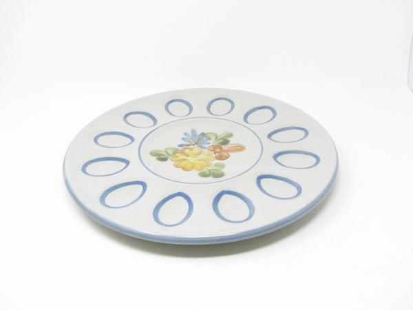 Vintage Louisville Pottery Stoneware Deviled Egg Plate with Country Flower Blue Pattern