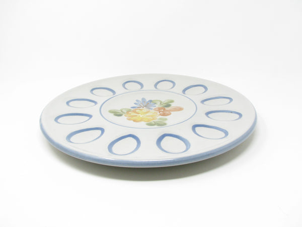 Vintage Louisville Pottery Stoneware Deviled Egg Plate with Country Flower Blue Pattern