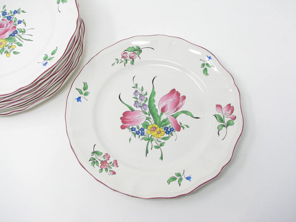 Vintage Luneville France Old Strasbourg Scalloped Dinner Plates - 8 Pieces