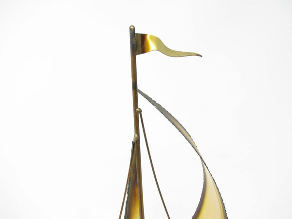 edgebrookhouse - Vintage Mario Jason Torch Cut Brass Sailboat Sculpture on Onyx Base Signed