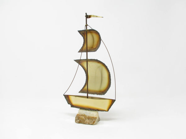 edgebrookhouse - Vintage Mario Jason Torch Cut Brass Ship Sailboat Sculpture on Onyx Base Signed