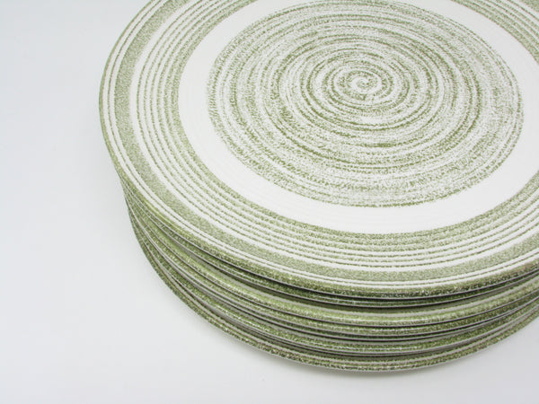 Vintage Max Schonfeld El Verde Chargers or Chop Plates with Green Concentric Circle Design - 8 Pieces