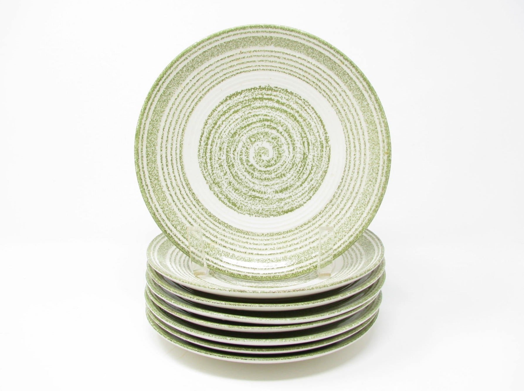 Vintage Max Schonfeld El Verde Salad Plates with Green Concentric Circle Design - 10 Pieces
