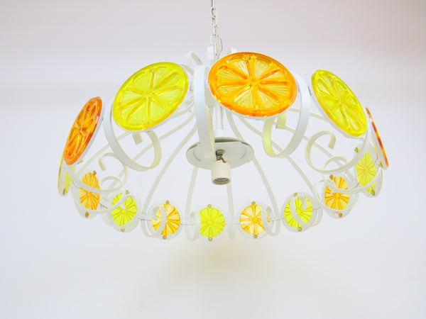 edgebrookhouse Vintage Metal Pendant Light Fixture With Lemon and Orange Slices Decoration