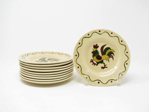 Vintage Metlox Poppytrail California Provincial Rooster Bread Plates - Set of 10