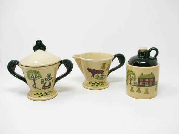 edgebrookhouse Vintage Metlox Poppytrail Homestead Provincial Creamer, Sugar Bowl and Condiment Jar - 3 Pieces