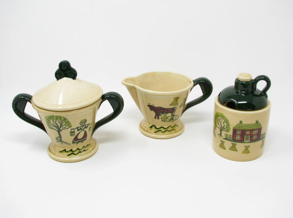 edgebrookhouse Vintage Metlox Poppytrail Homestead Provincial Creamer, Sugar Bowl and Condiment Jar - 3 Pieces