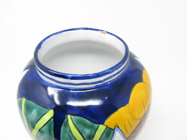 Vintage Mexican Clay Pottery Vase with Hand-Painted Calla Lily Pattern