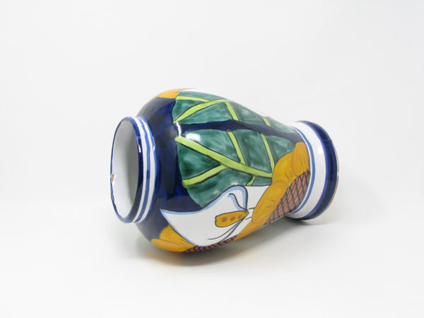 Vintage Mexican Clay Pottery Vase with Hand-Painted Calla Lily Pattern