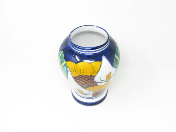 Vintage Mexican Clay Pottery Vase with Hand-Painted Calla Lily Pattern