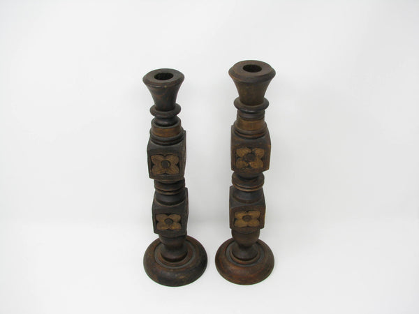 edgebrookhouse Vintage Mexican Hand-Carved Wooden Candle Holders - 2 Pieces