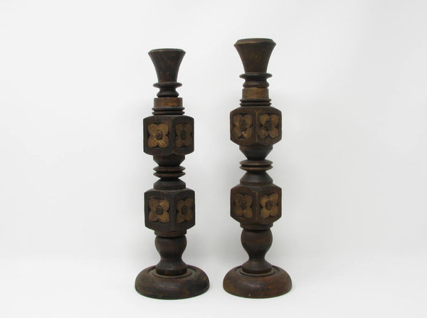 edgebrookhouse Vintage Mexican Hand-Carved Wooden Candle Holders - 2 Pieces