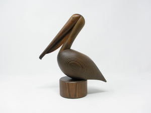 Vintage Mid-Century Modern Carved Cryptomeria Wood Pelican Figurine