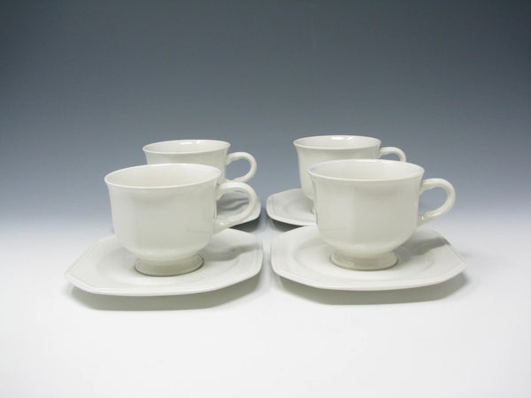 Vintage Mikasa Continental White Footed Cups & Saucers - 8 Pieces