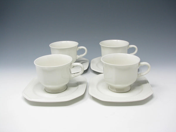 Vintage Mikasa Continental White Footed Cups & Saucers - 8 Pieces