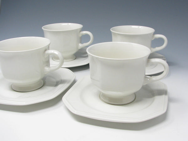 Vintage Mikasa Continental White Footed Cups & Saucers - 8 Pieces