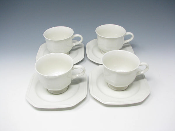 Vintage Mikasa Continental White Footed Cups & Saucers - 8 Pieces