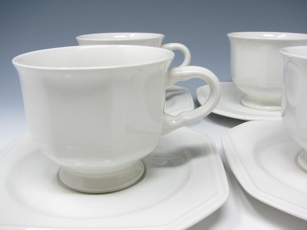 Vintage Mikasa Continental White Footed Cups & Saucers - 8 Pieces