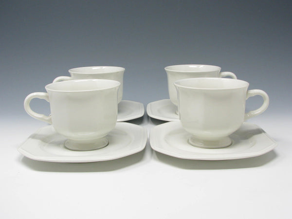 Vintage Mikasa Continental White Footed Cups & Saucers - 8 Pieces
