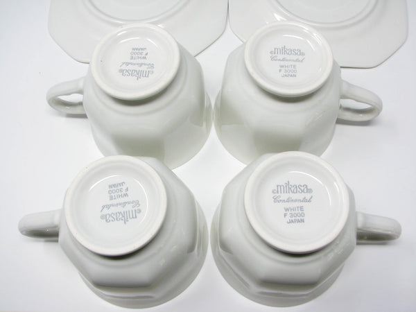 Vintage Mikasa Continental White Footed Cups & Saucers - 8 Pieces