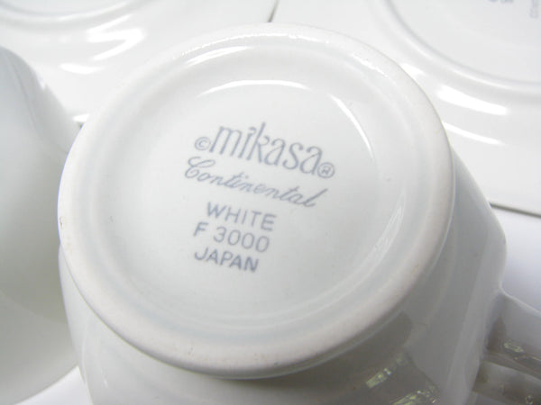 Vintage Mikasa Continental White Footed Cups & Saucers - 8 Pieces