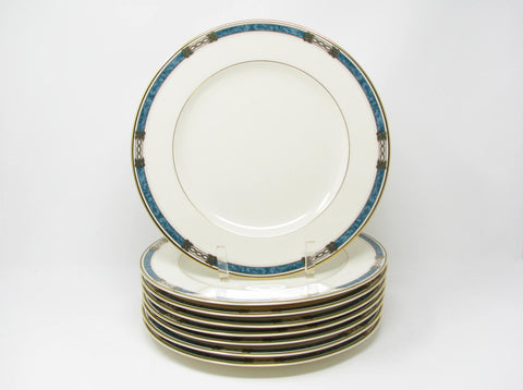 Vintage Mikasa Golden Legacy Dinner Plates with Celtic Design and Gold Rim - 8 Pieces