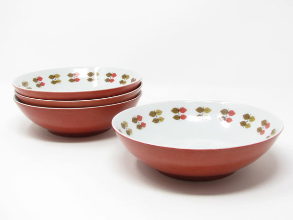 Vintage Mikasa Happy Time Bowls with Red Leaves Pattern - 4 Pieces