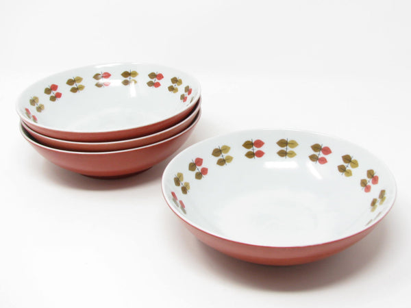 Vintage Mikasa Happy Time Bowls with Red Leaves Pattern - 4 Pieces