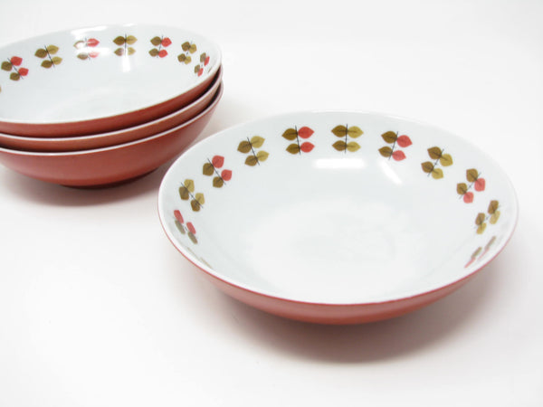 Vintage Mikasa Happy Time Bowls with Red Leaves Pattern - 4 Pieces