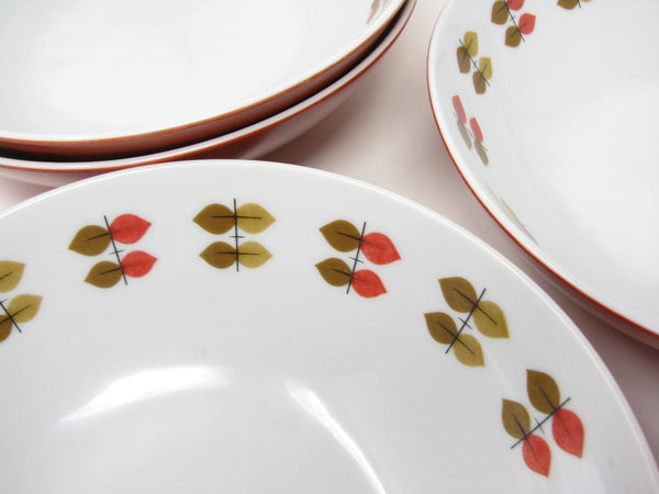 Vintage Mikasa Happy Time Bowls with Red Leaves Pattern - 4 Pieces