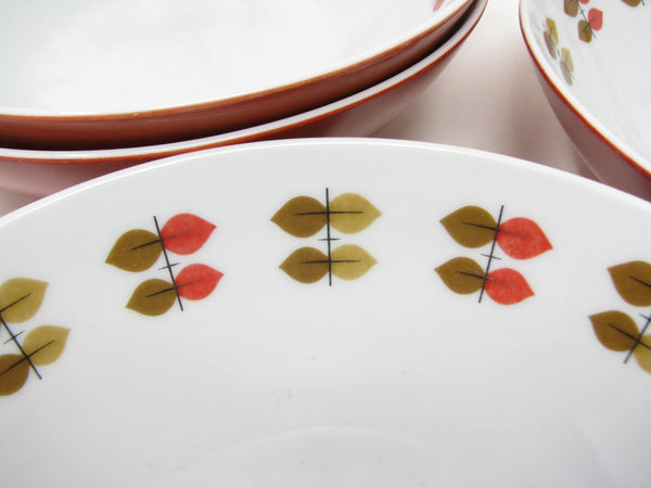 Vintage Mikasa Happy Time Bowls with Red Leaves Pattern - 4 Pieces