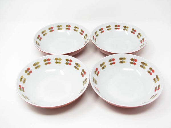 Vintage Mikasa Happy Time Bowls with Red Leaves Pattern - 4 Pieces