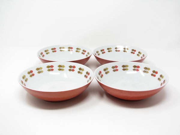 Vintage Mikasa Happy Time Bowls with Red Leaves Pattern - 4 Pieces