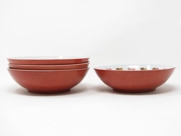 Vintage Mikasa Happy Time Bowls with Red Leaves Pattern - 4 Pieces